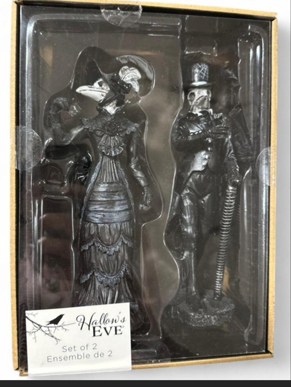 Gothic Black Plague Doctor Raven Couple Figurines - Home Accents